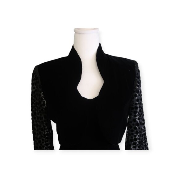 🖤 Vintage Niki Originals 2-piece Black Velvet Dress with Sheer Sleeve Jacket 🖤 - Picture 4 of 16